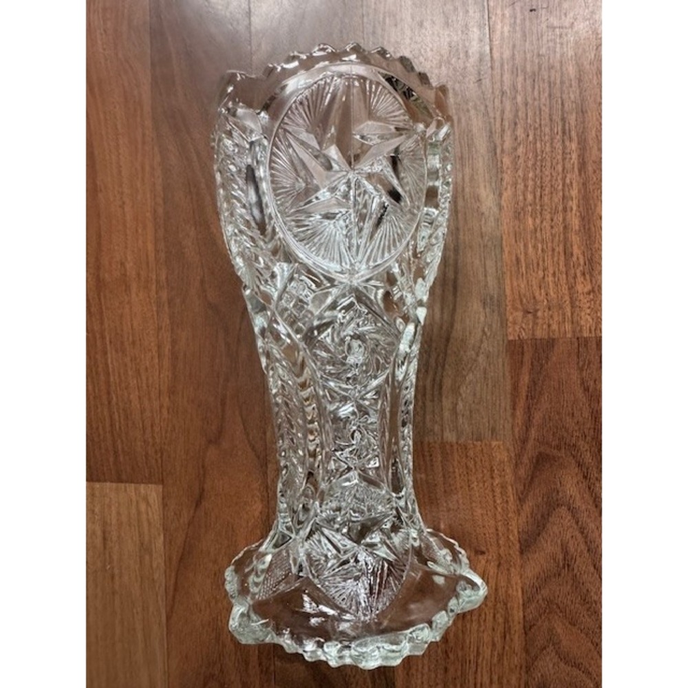 Vintage L. E. Smith Nortec Ohio Star Clear Carnival‎ Glass Vase 9" Fluted